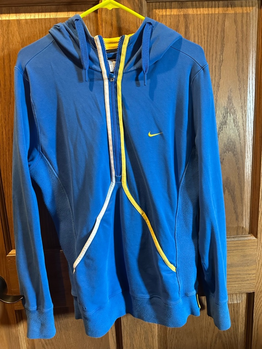 Nike Blue Hooded Zip-Up Sweatshirt with Yellow & White Trim
